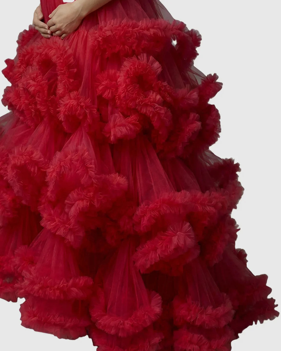 Bump Society – The Comfort Collection: Strapless Bodice Multi-Layered Ruffled Skirt Maternity Photoshoot Dress