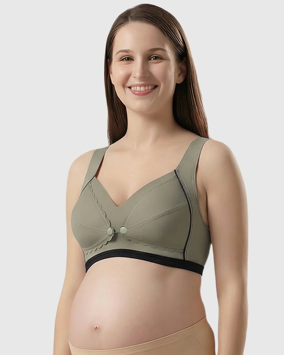 Bump Society – The Nursing Collection: Scalloped V-Neck Contrast Trim Nursing Bra