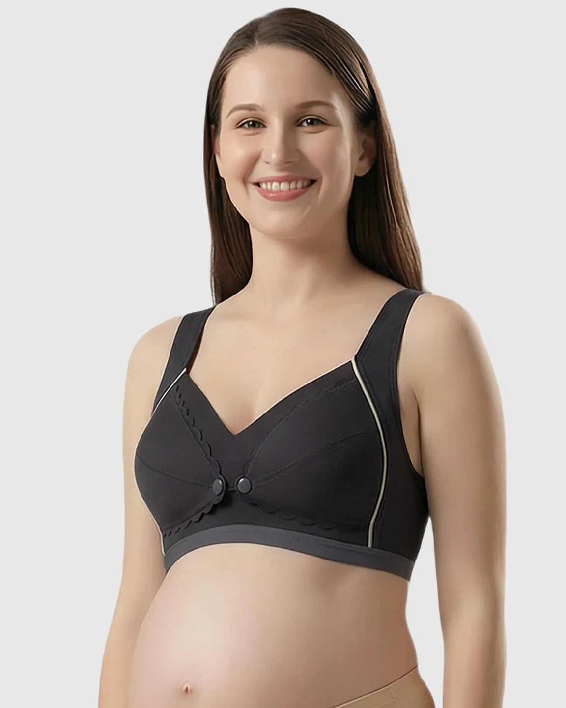 Bump Society – The Nursing Collection: Scalloped V-Neck Contrast Trim Nursing Bra