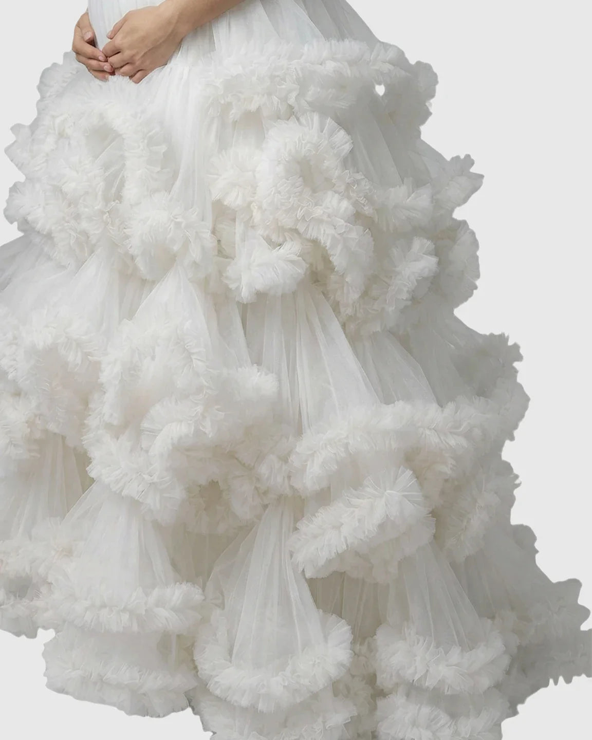 Bump Society – The Comfort Collection: Strapless Bodice Multi-Layered Ruffled Skirt Maternity Photoshoot Dress