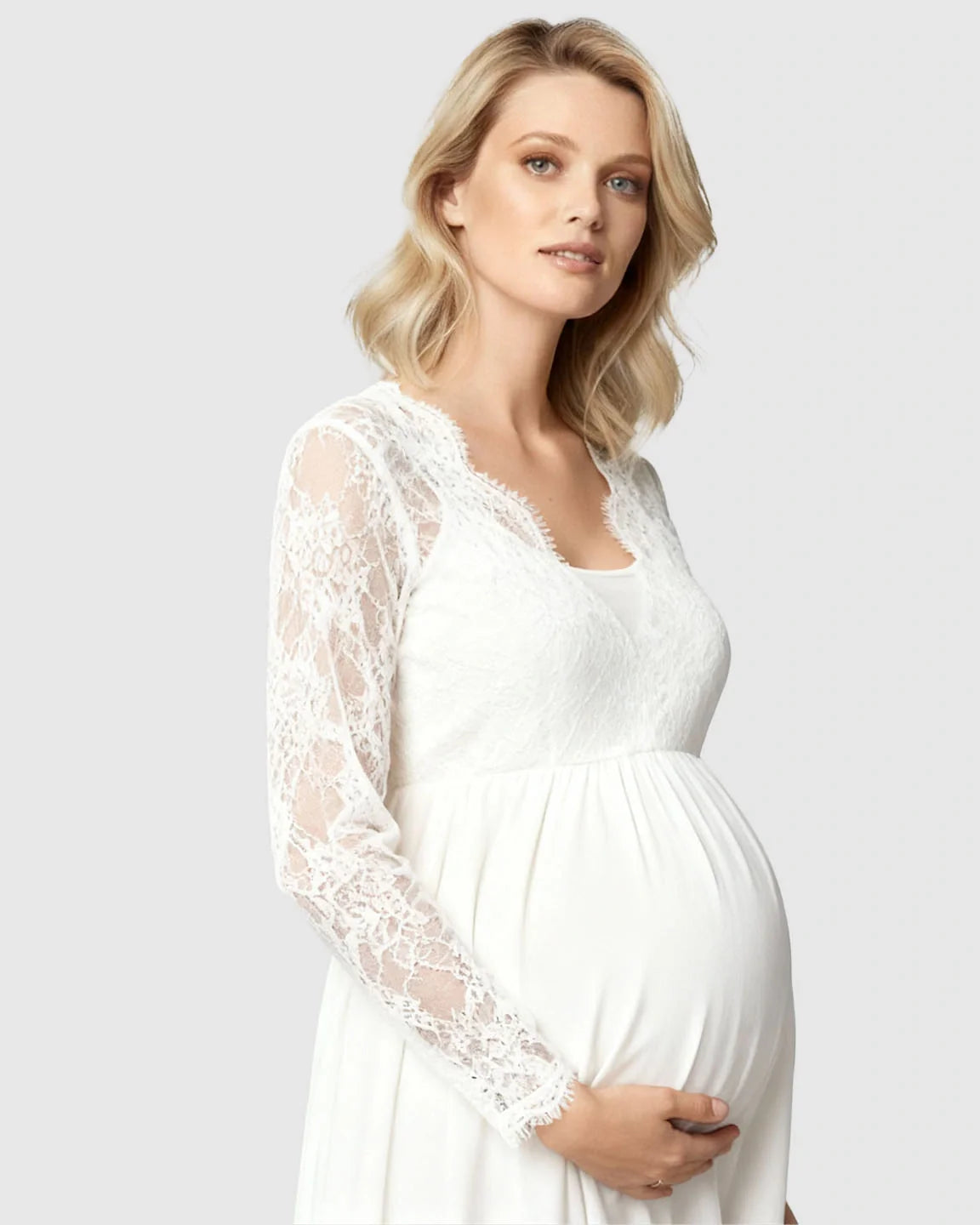Bump Society – The Comfort Collection: Scalloped Lace Neckline Elegant Maternity Gown