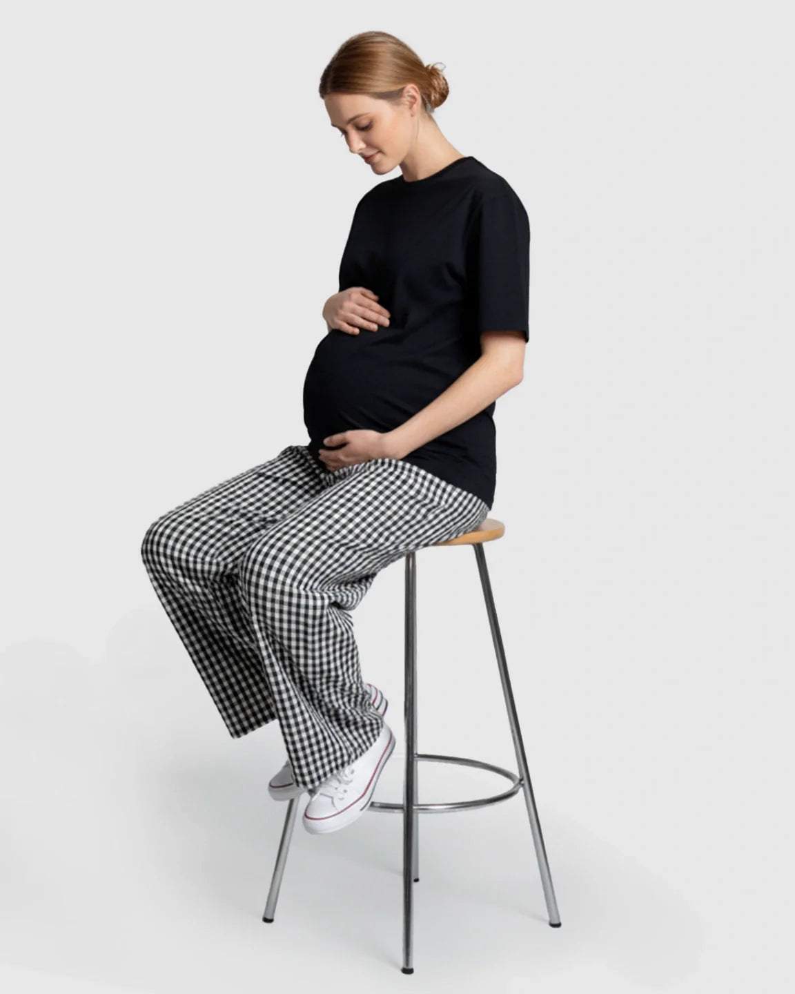 Bump Society – The Comfort Collection: Plaid Print Wide Leg Maternity Trousers