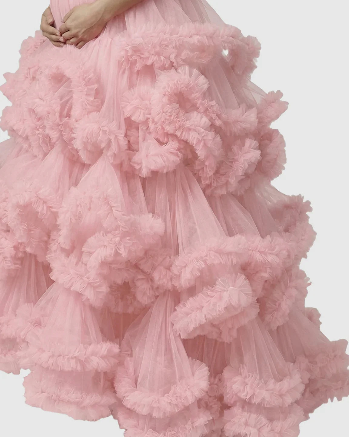 Bump Society – The Comfort Collection: Strapless Bodice Multi-Layered Ruffled Skirt Maternity Photoshoot Dress