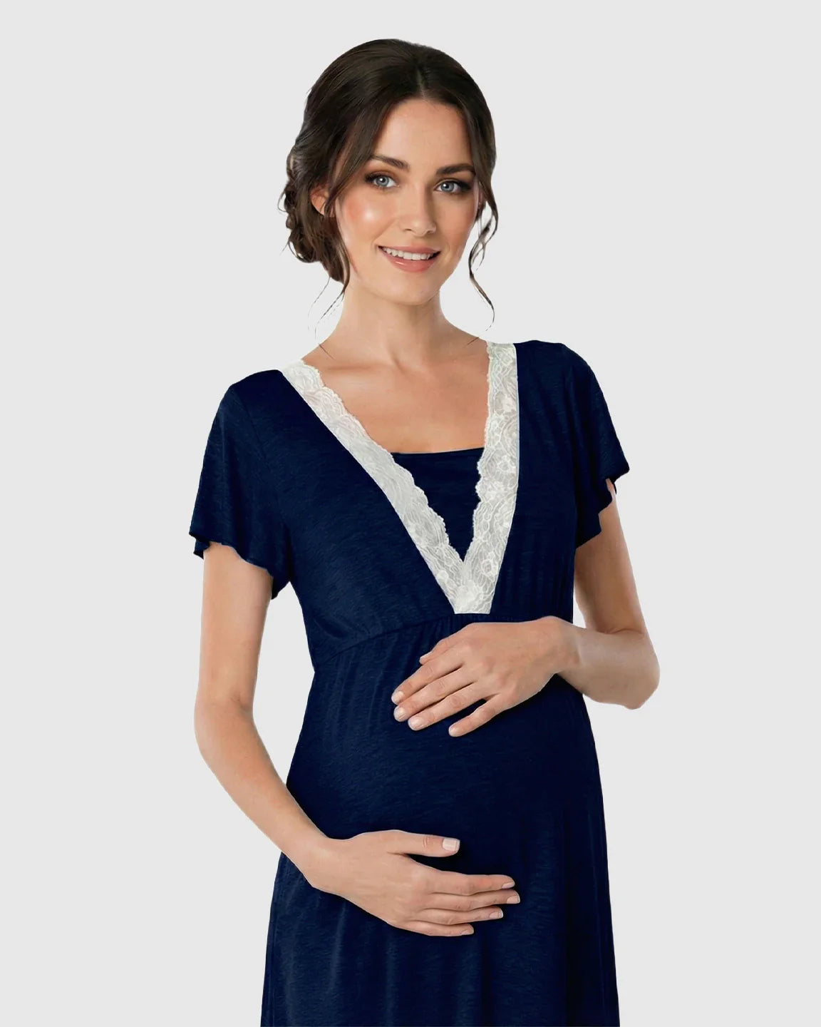 Bump Society – The Nursing Collection: Lace-Trim V-Neck Maternity & Nursing Nightdress
