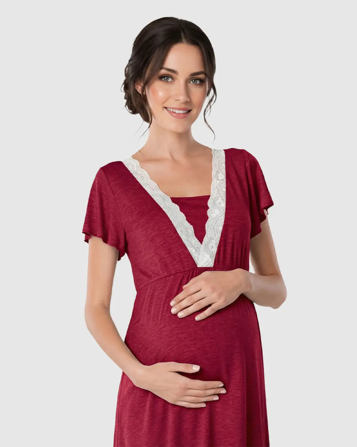 Bump Society – The Nursing Collection: Lace-Trim V-Neck Maternity & Nursing Nightdress