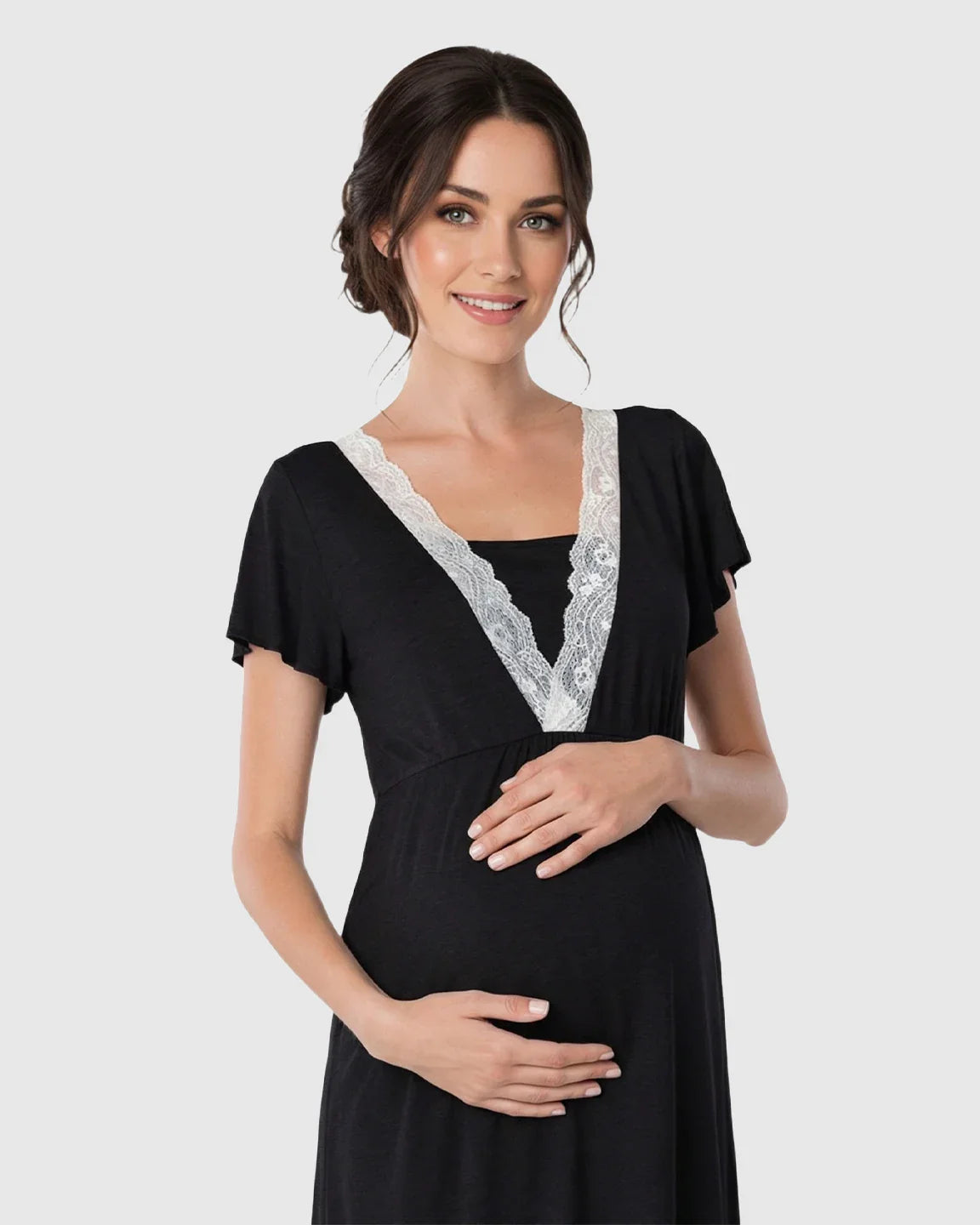 Bump Society – The Nursing Collection: Lace-Trim V-Neck Maternity & Nursing Nightdress
