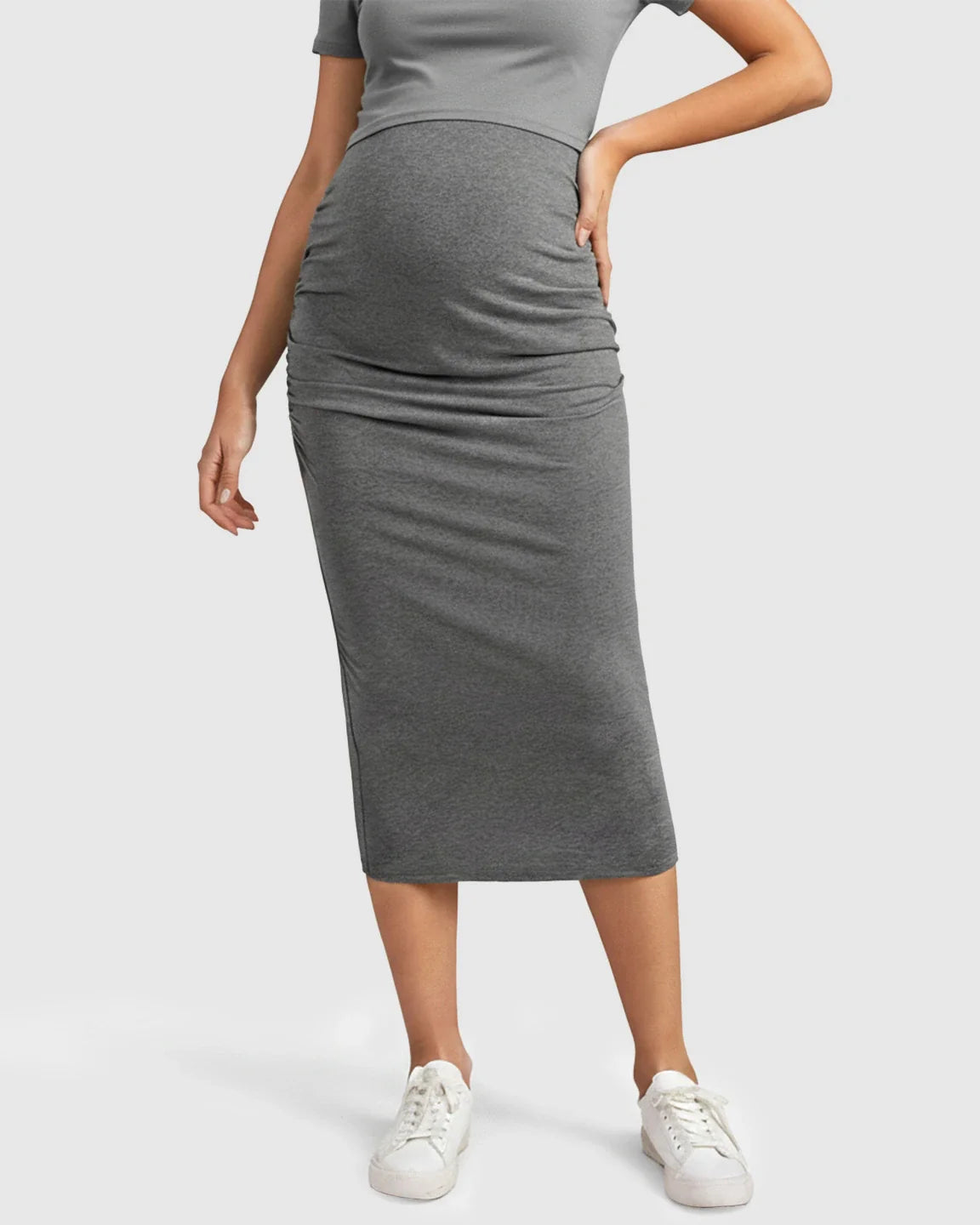 Bump Society – The Comfort Collection: Ruched Fitted-Style Maternity Midi Skirt