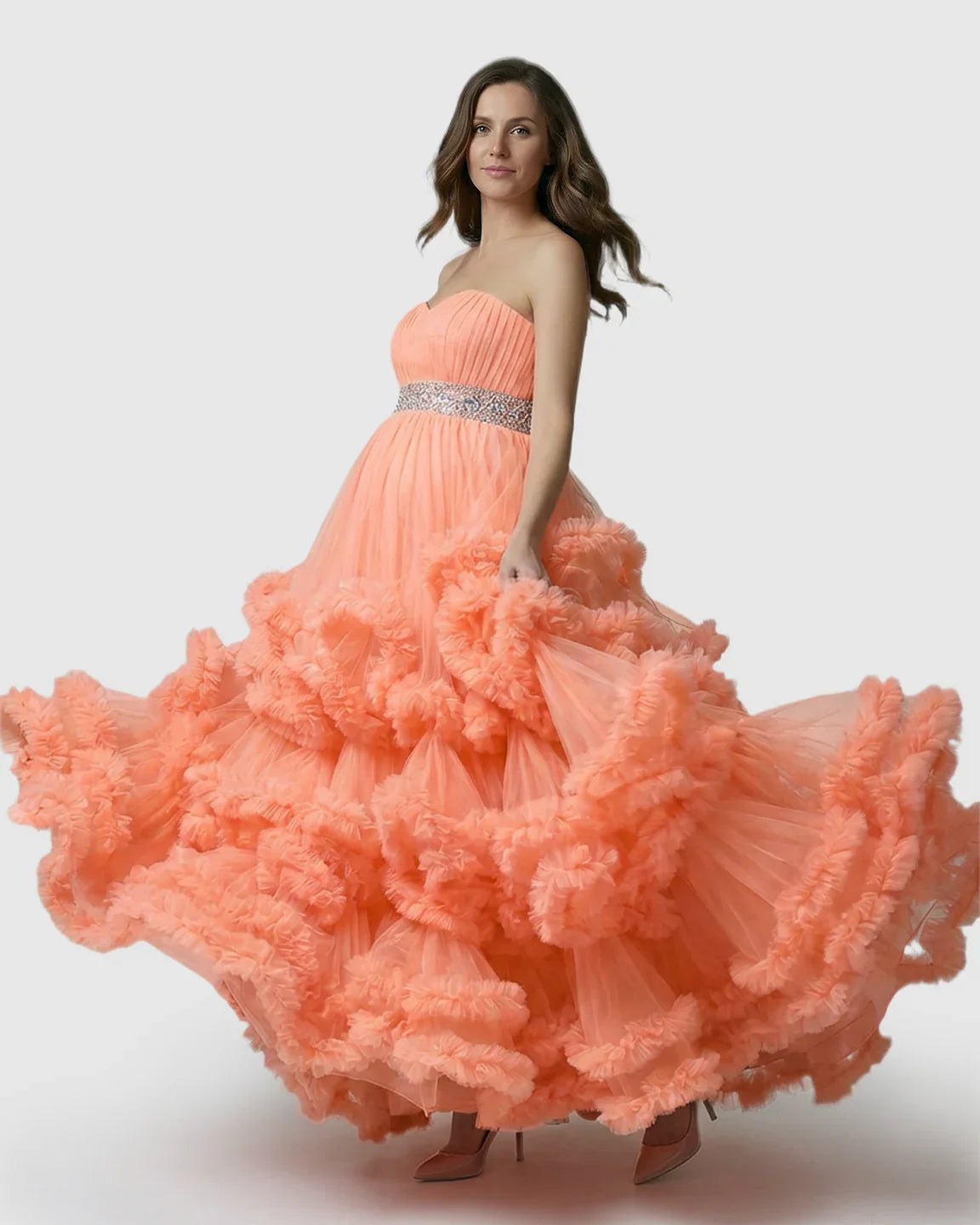 Bump Society – The Comfort Collection: Strapless Bodice Multi-Layered Ruffled Skirt Maternity Photoshoot Dress