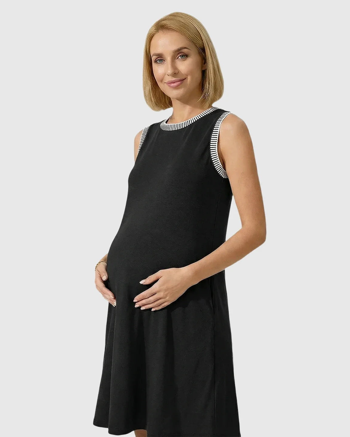 Bump Society – The Comfort Collection: Sleeveless Mid-Waist Umbrella Skirt Maternity Dress