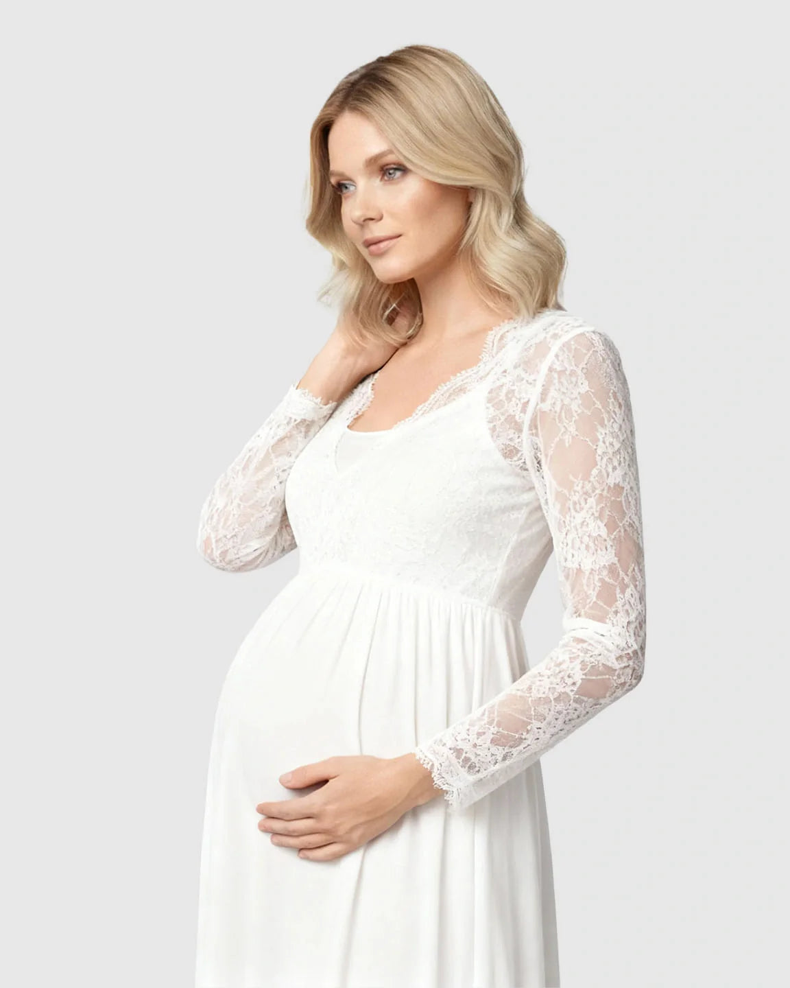 Bump Society – The Comfort Collection: Scalloped Lace Neckline Elegant Maternity Gown