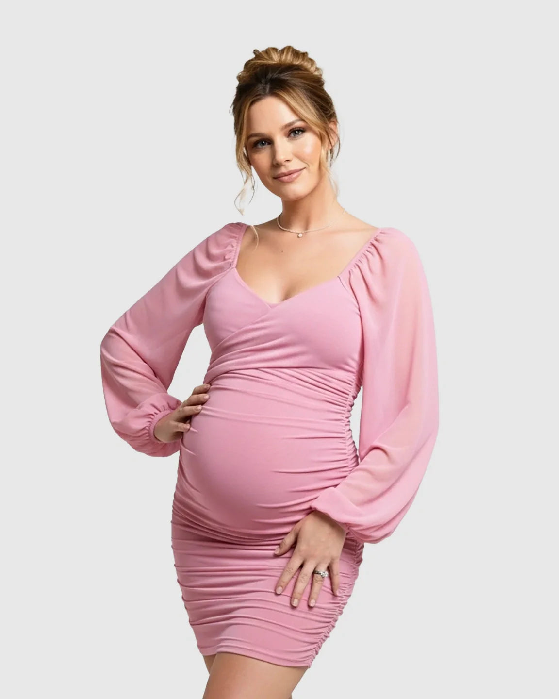 The Comfort Collection: Stretch Mesh Long Sleeve Bodycon Maternity Short Dress