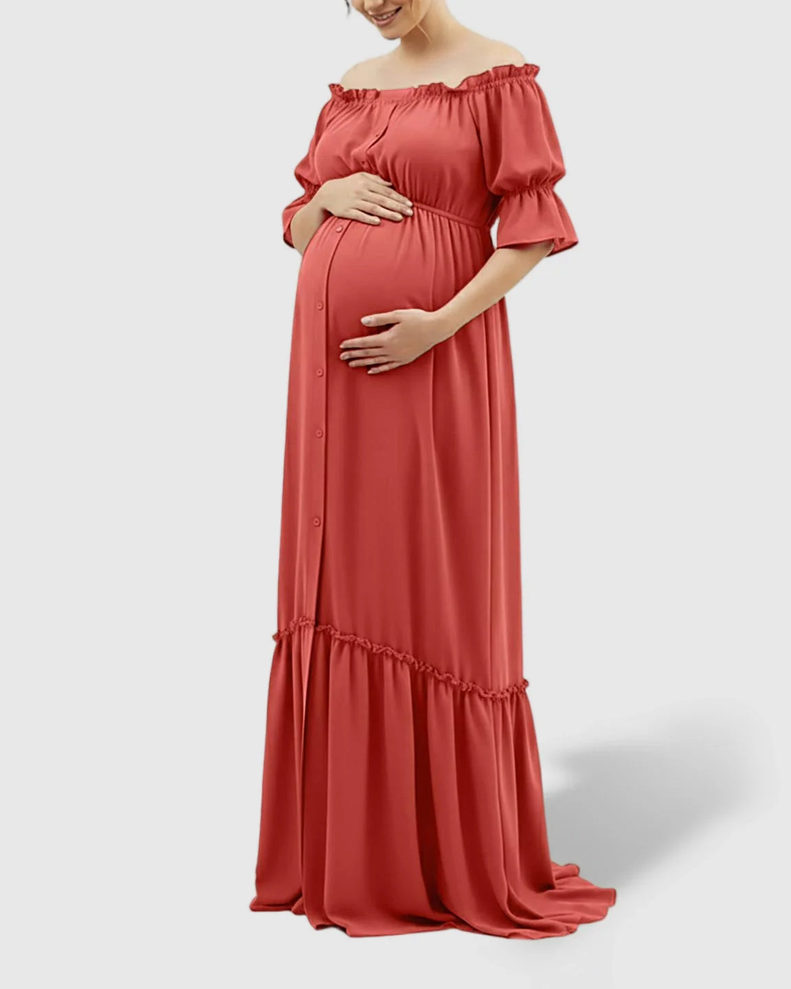 The Comfort Collection: Elegant Off-Shoulder Flared Maternity Long Dress