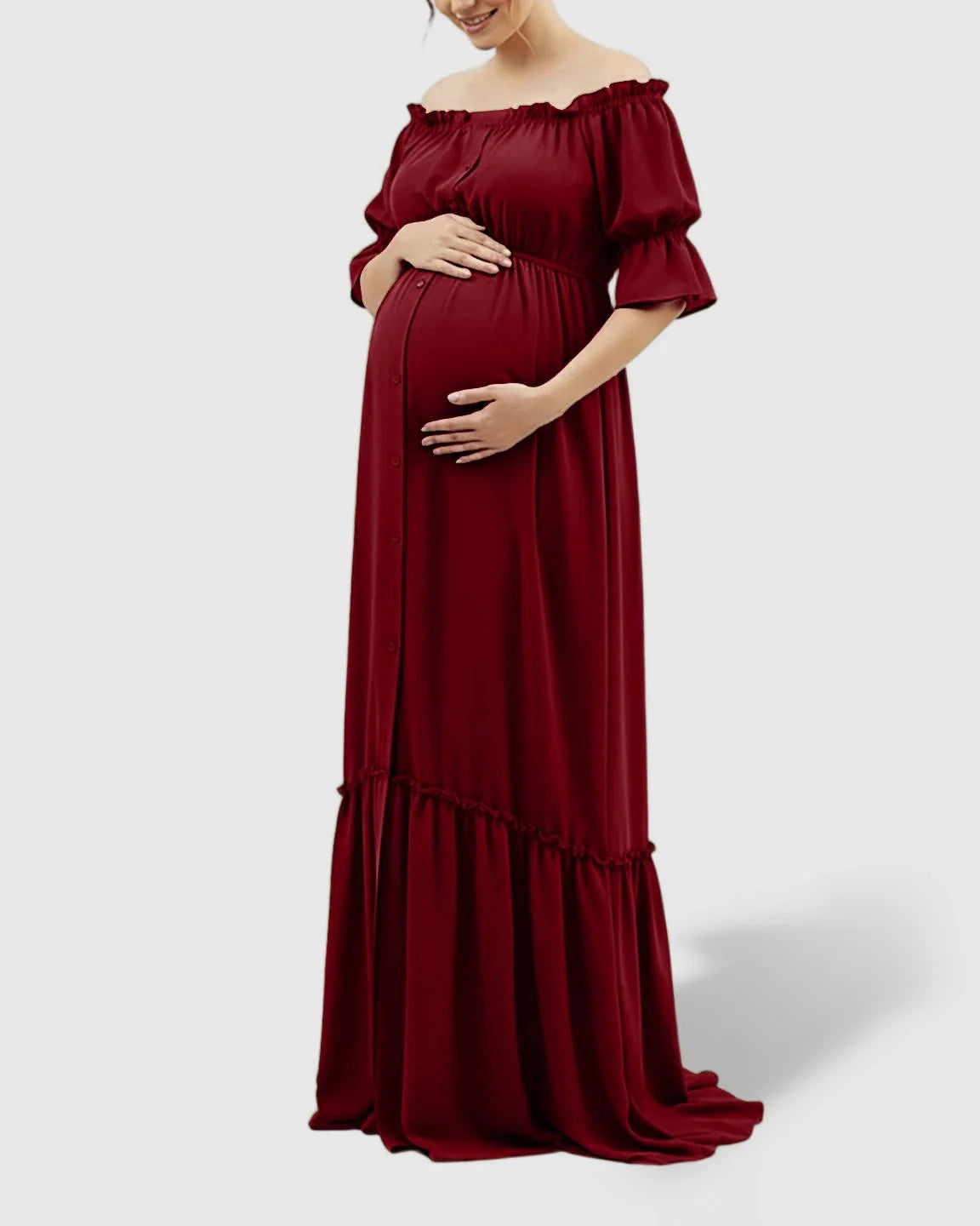 The Comfort Collection: Elegant Off-Shoulder Flared Maternity Long Dress