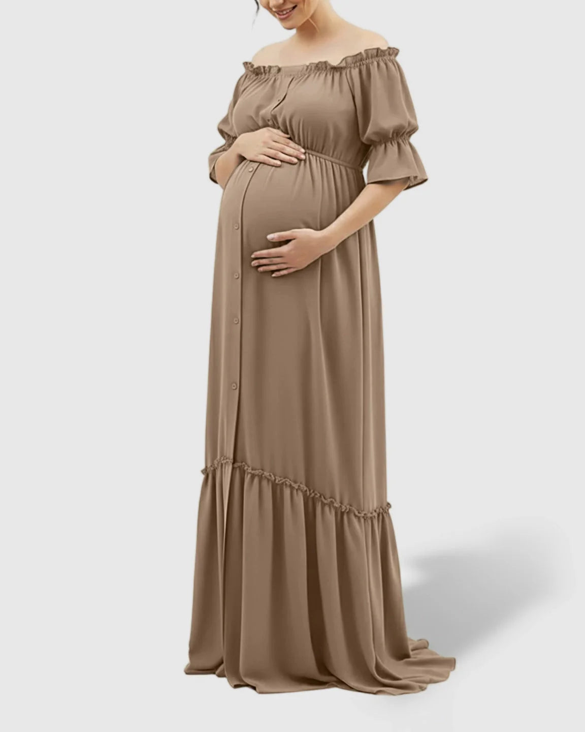 The Comfort Collection: Elegant Off-Shoulder Flared Maternity Long Dress