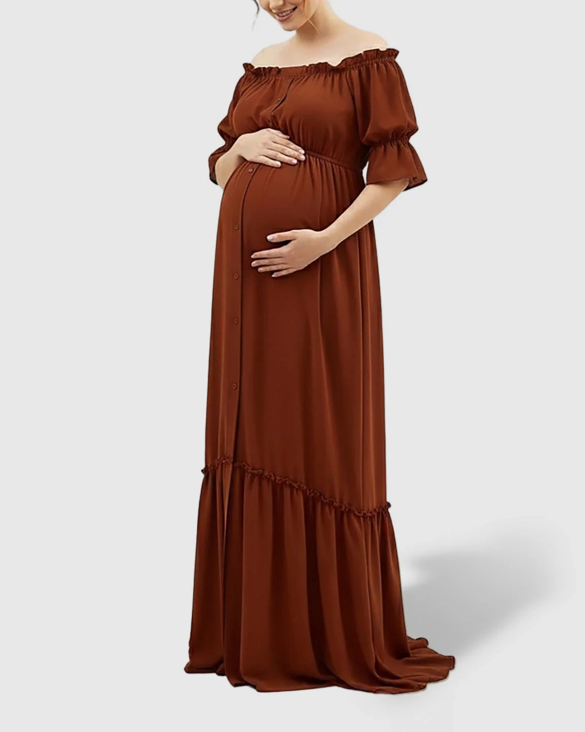 The Comfort Collection: Elegant Off-Shoulder Flared Maternity Long Dress