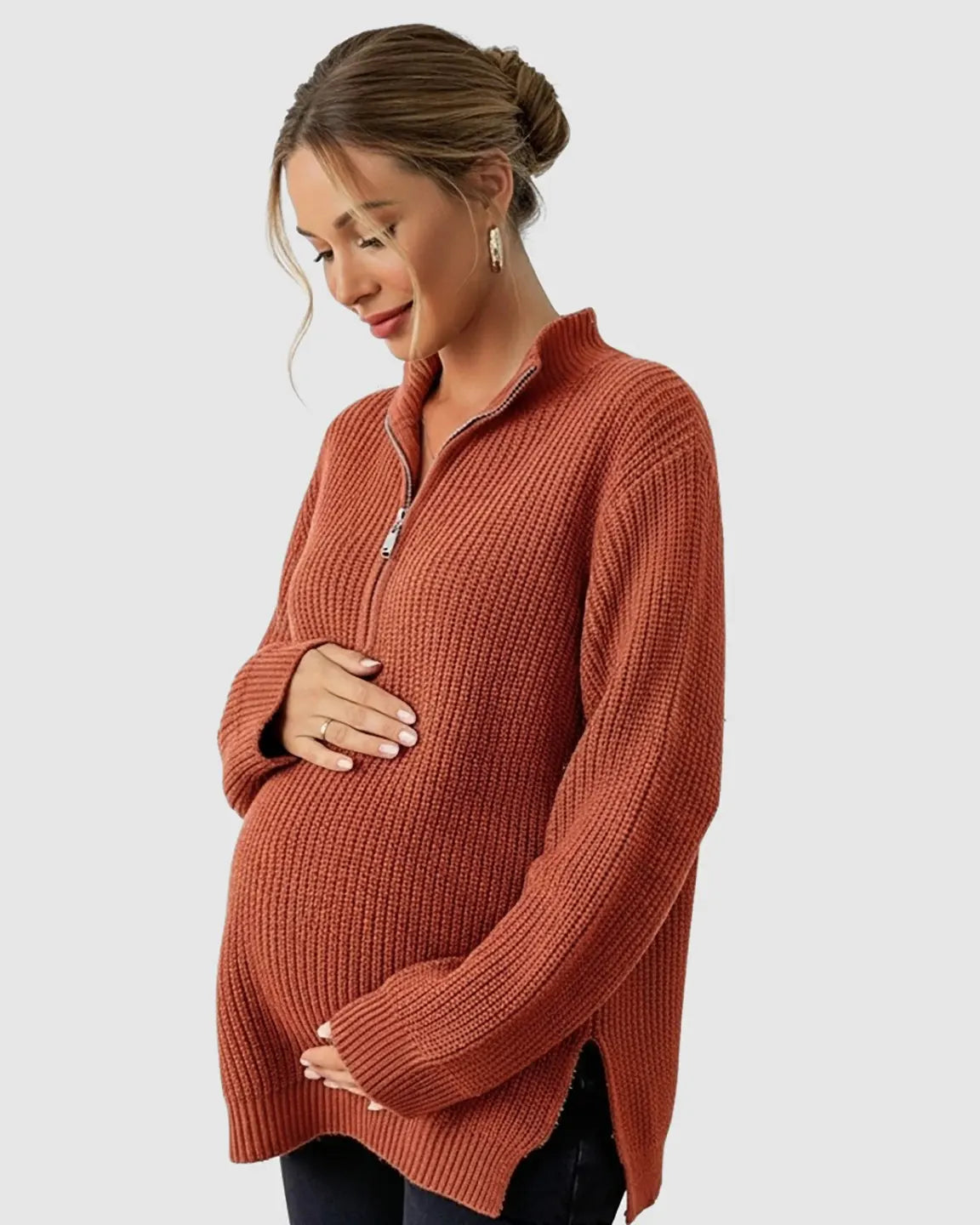 Bump Society – The Comfort Collection: Ribbed Knit Half-Zip Maternity Sweater