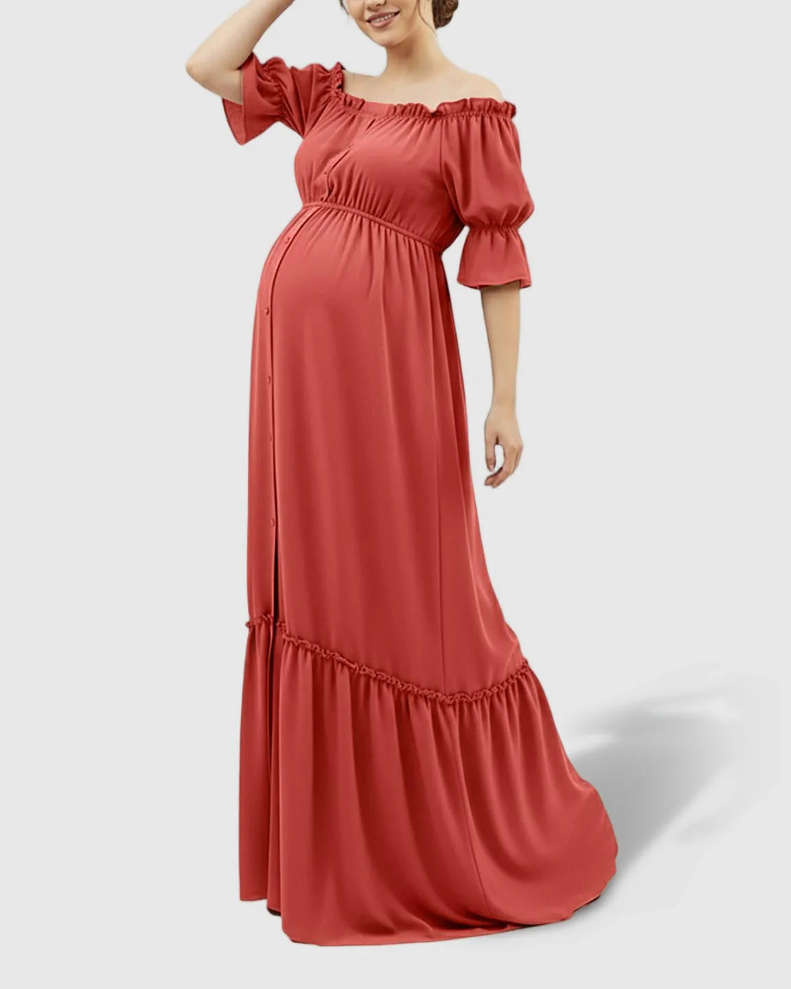 The Comfort Collection: Elegant Off-Shoulder Flared Maternity Long Dress