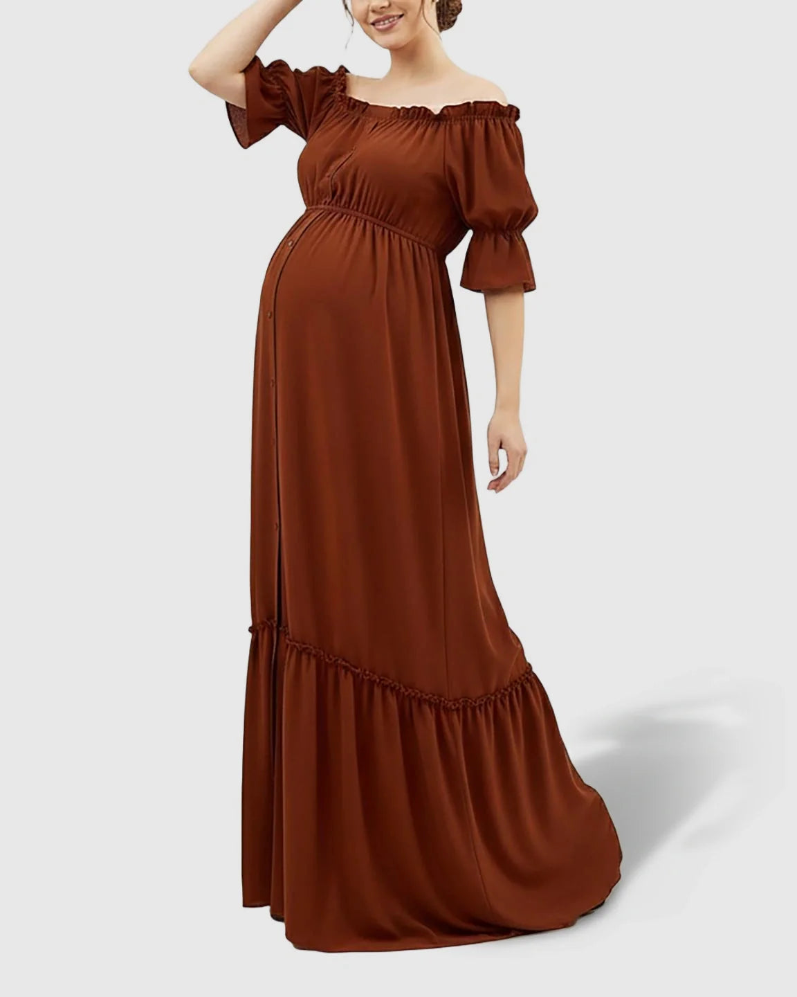 The Comfort Collection: Elegant Off-Shoulder Flared Maternity Long Dress