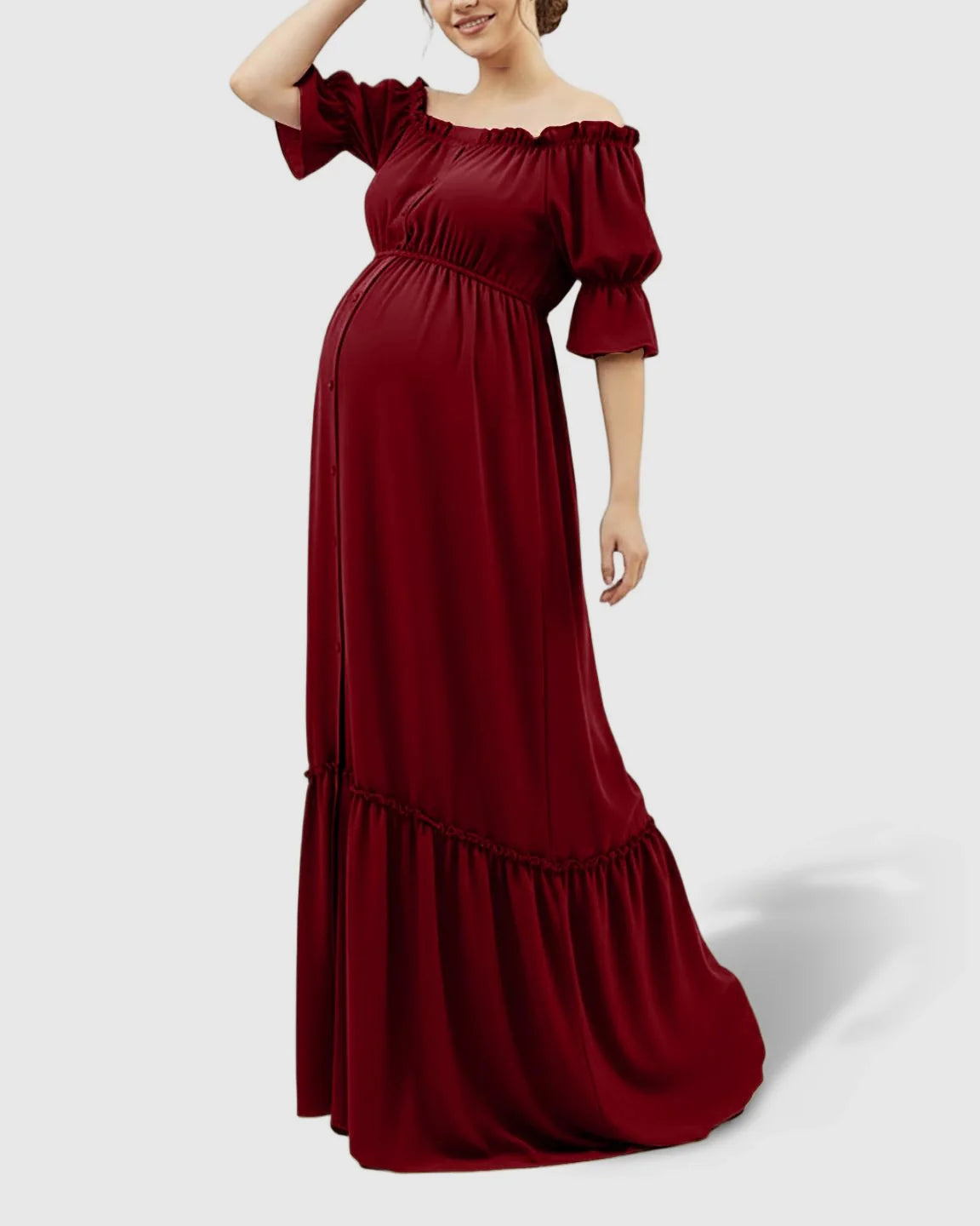 The Comfort Collection: Elegant Off-Shoulder Flared Maternity Long Dress