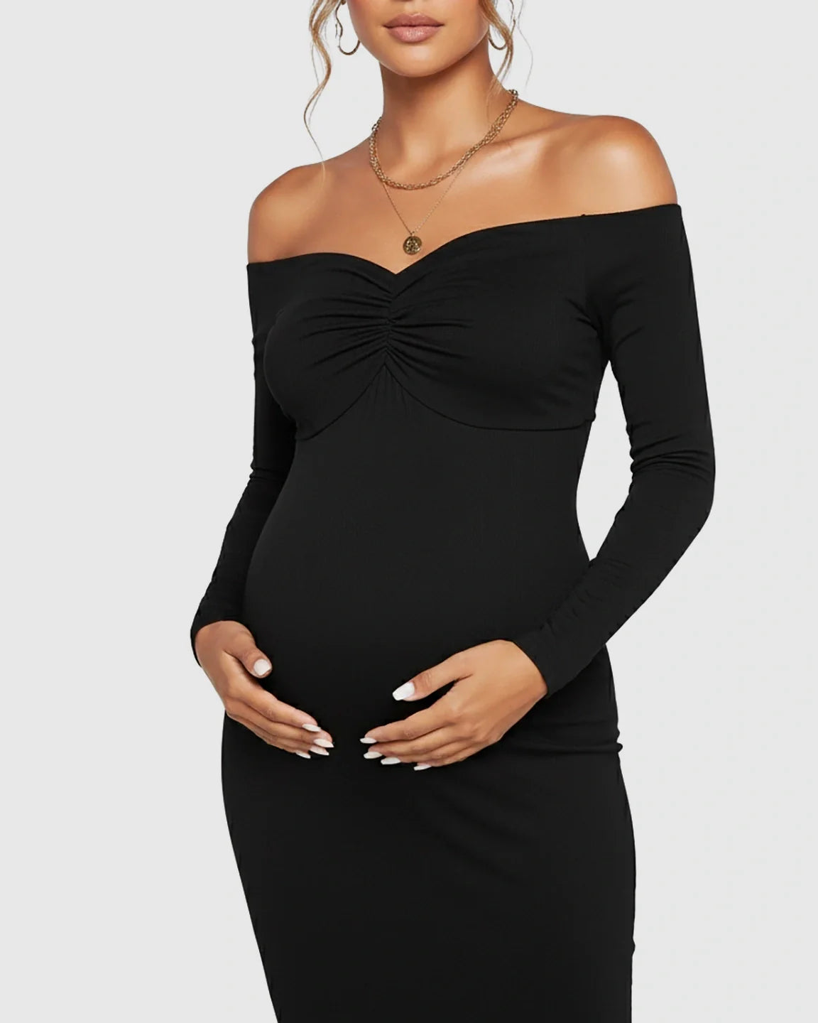 Bump Society – The Comfort Collection: Off-Shoulder Bodycon Maternity Midi Dress