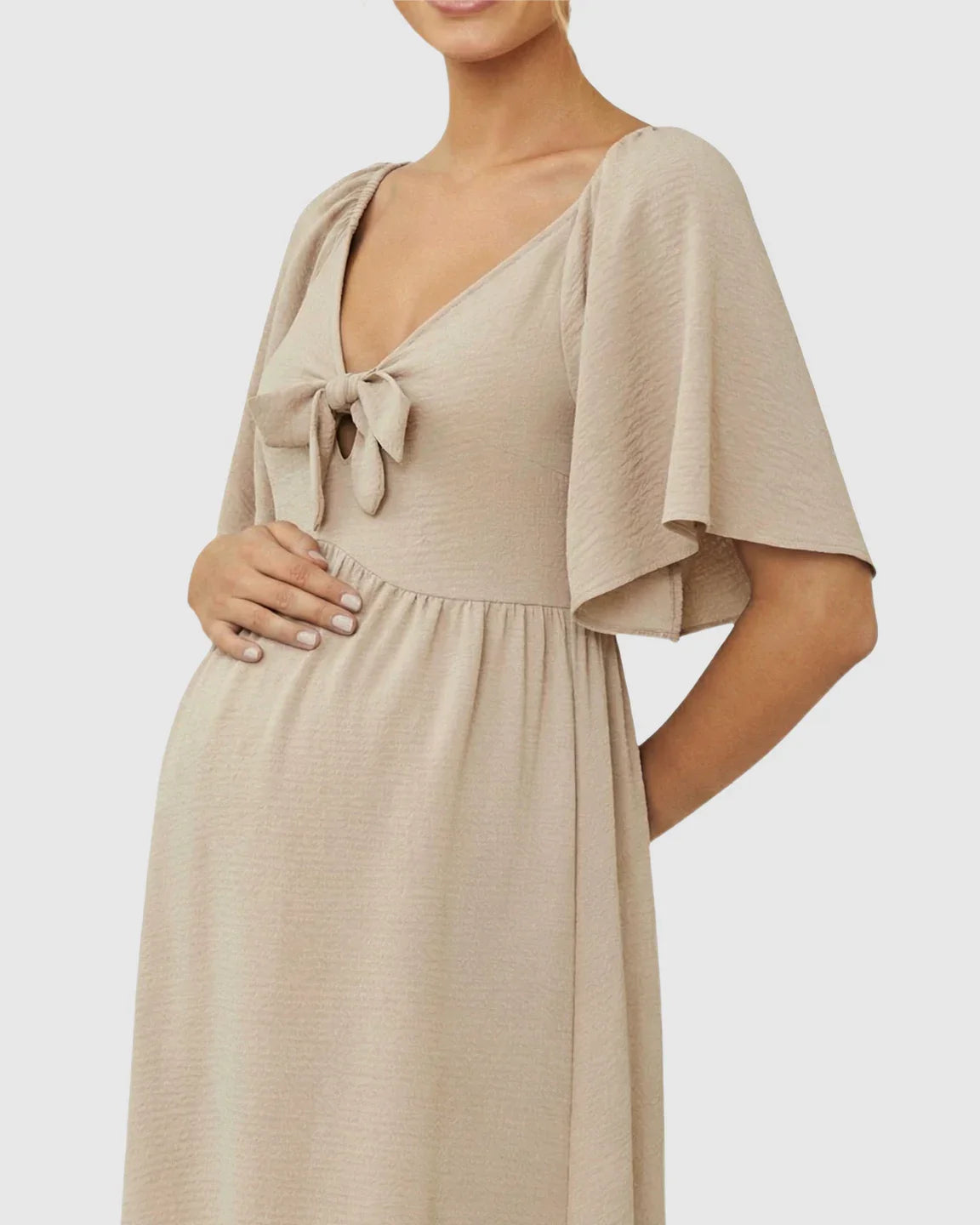 Bump Society – The Comfort Collection: Tie-Knot Front Swing Silhouette Maternity Midi Dress
