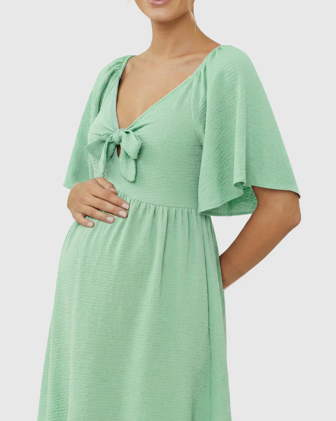 Bump Society – The Comfort Collection: Tie-Knot Front Swing Silhouette Maternity Midi Dress