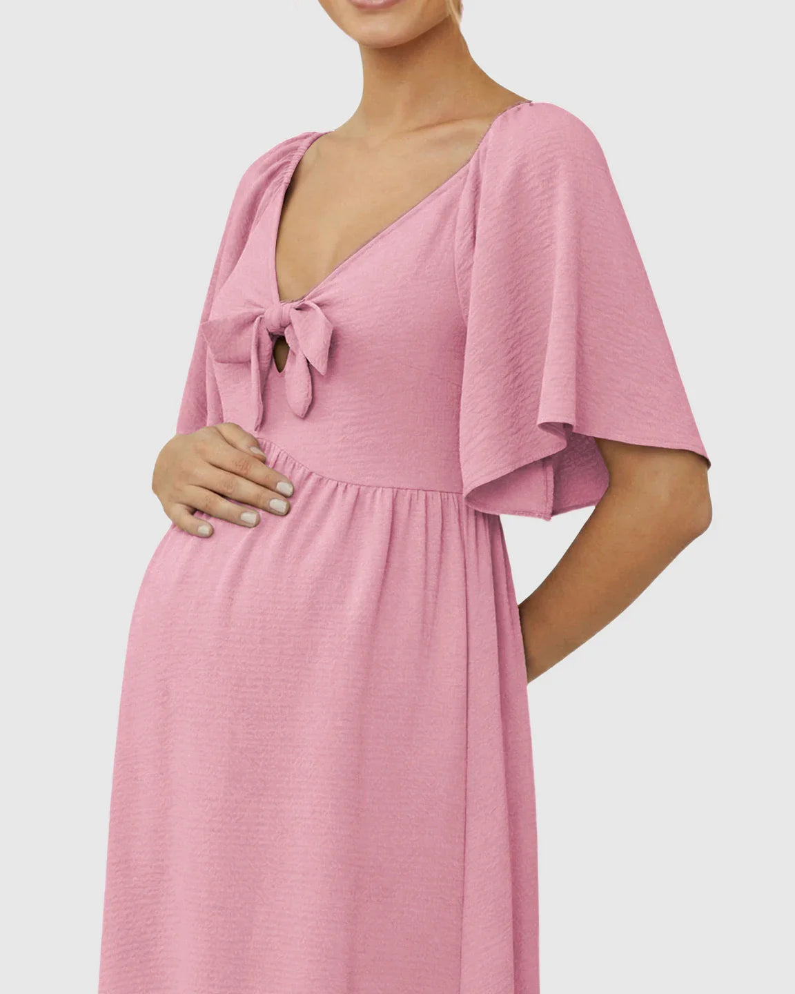 Bump Society – The Comfort Collection: Tie-Knot Front Swing Silhouette Maternity Midi Dress