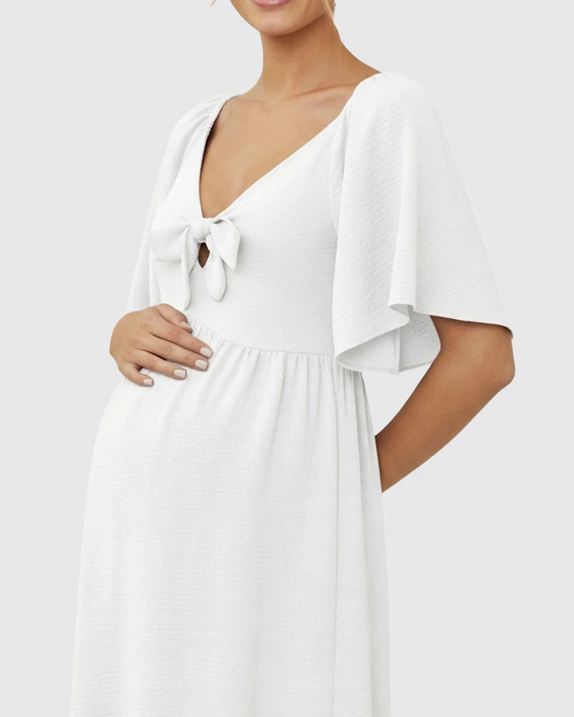 Bump Society – The Comfort Collection: Tie-Knot Front Swing Silhouette Maternity Midi Dress