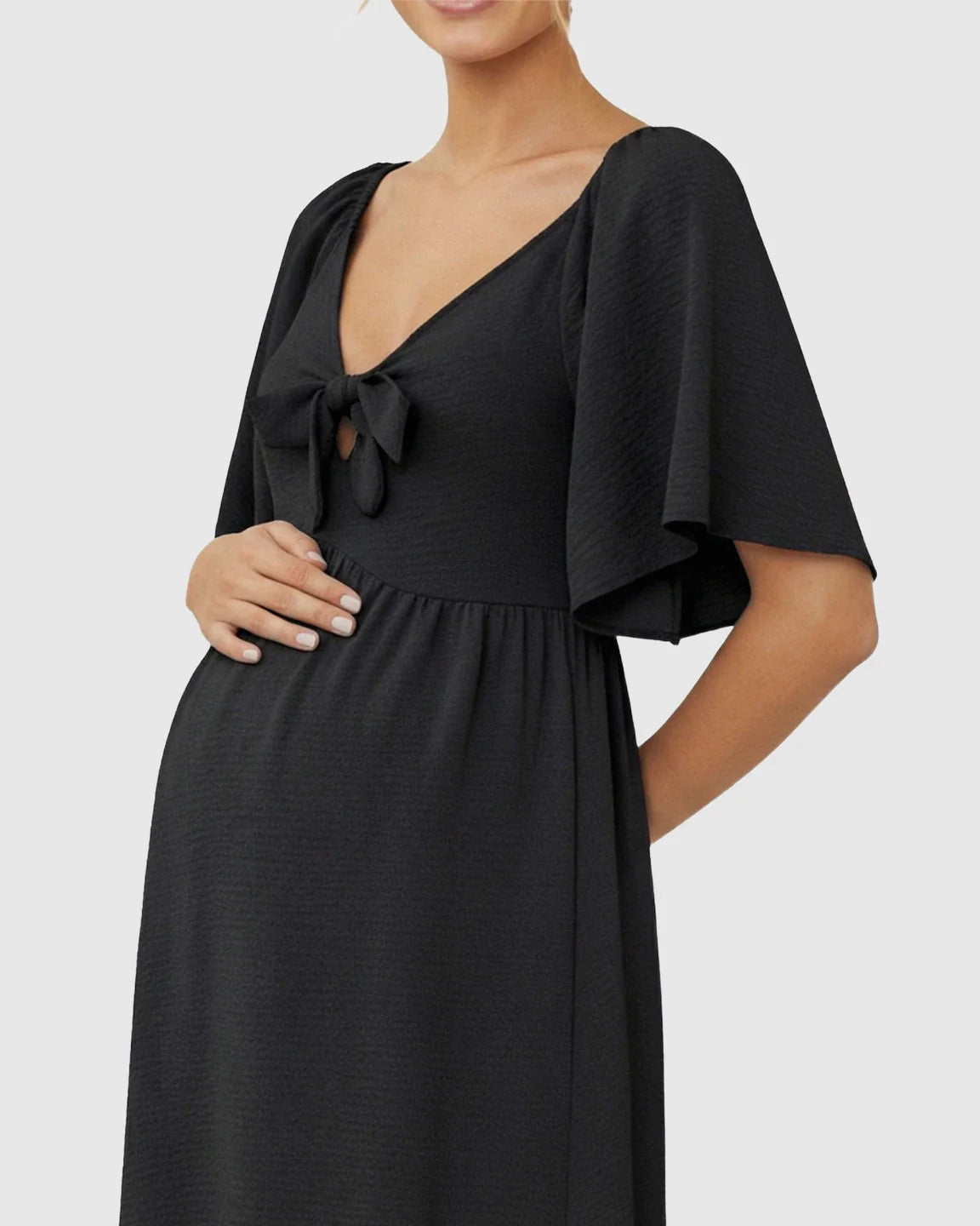 Bump Society – The Comfort Collection: Tie-Knot Front Swing Silhouette Maternity Midi Dress