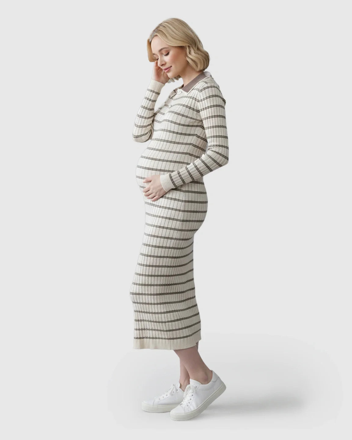 Bump Society – The Comfort Collection: Contrast Collared Casual Maternity Midi Dress