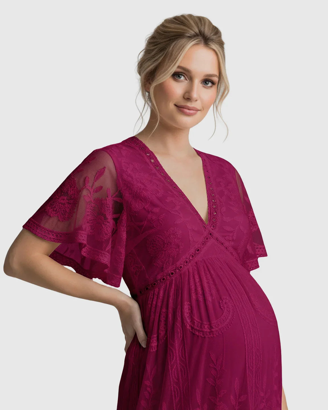 Bump Society – The Comfort Collection: Sheer-Lace Romantic Maternity Maxi Dress