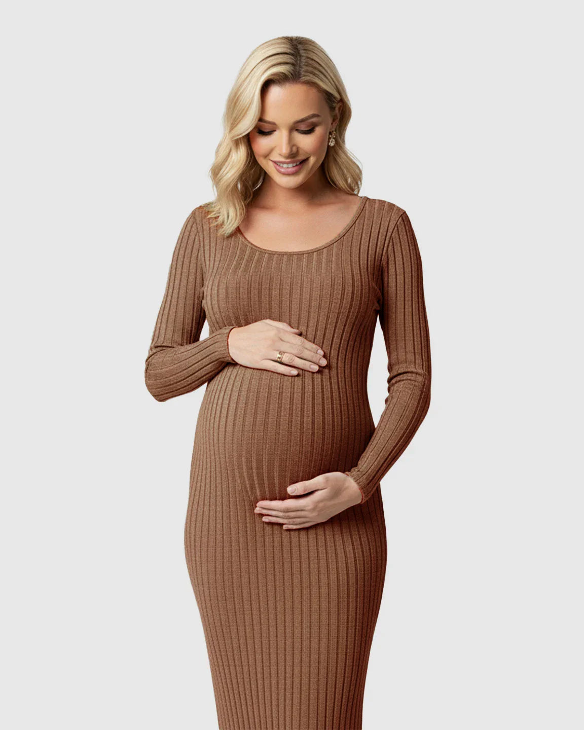 Bump Society – The Comfort Collection: Ribbed Knit Casual Maternity Midi Dress