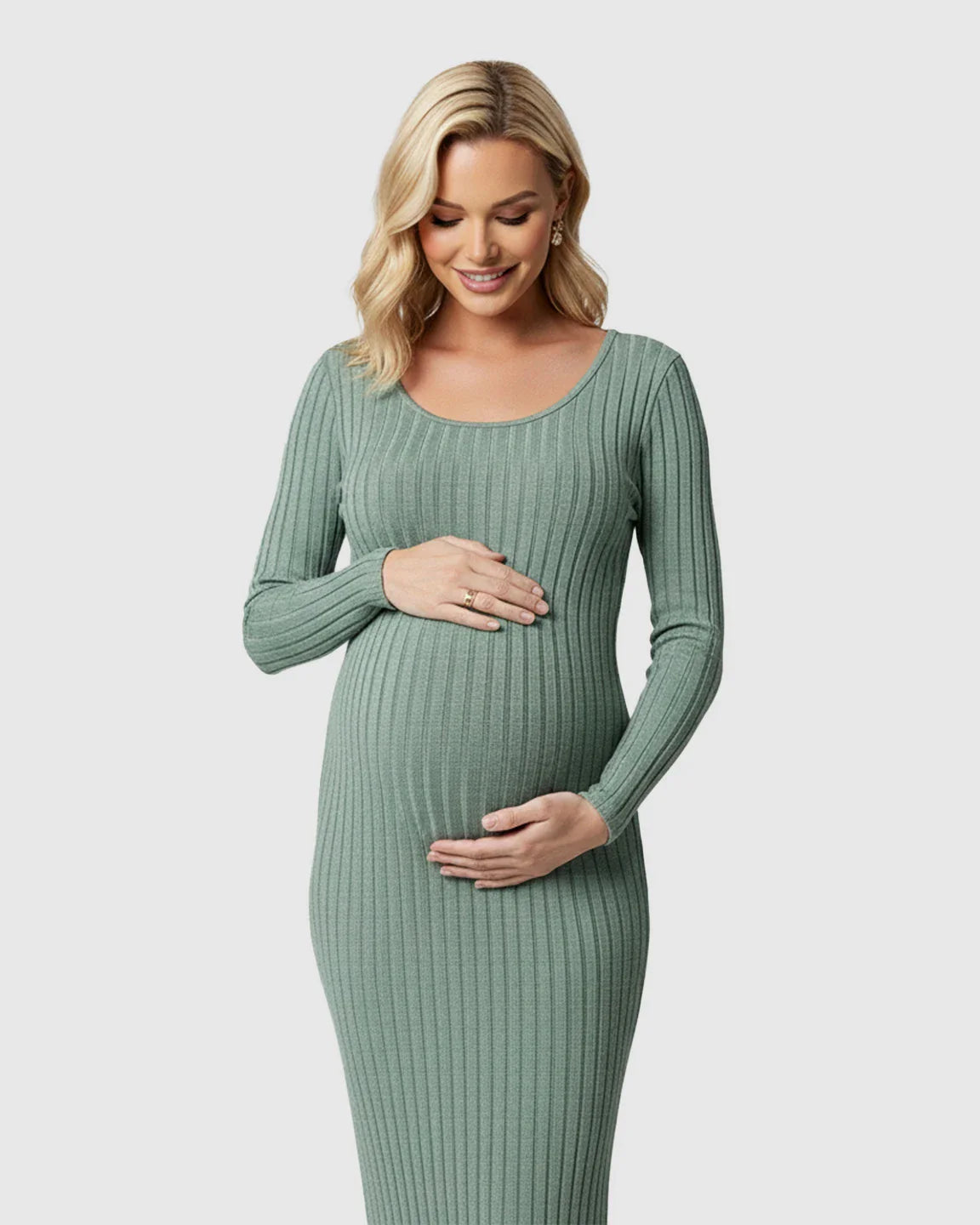 Bump Society – The Comfort Collection: Ribbed Knit Casual Maternity Midi Dress