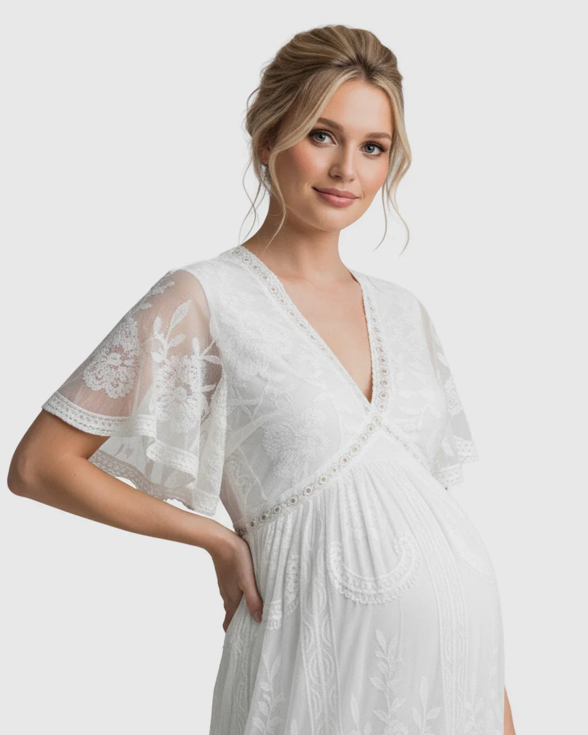 Bump Society – The Comfort Collection: Sheer-Lace Romantic Maternity Maxi Dress