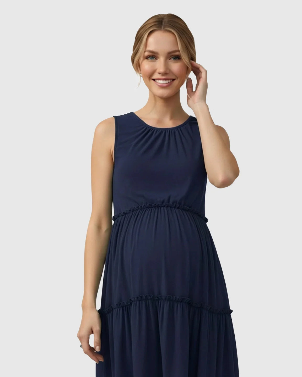 Bump Society – The Comfort Collection: Tiered Ruffle Skirt Casual Maternity Midi Dress