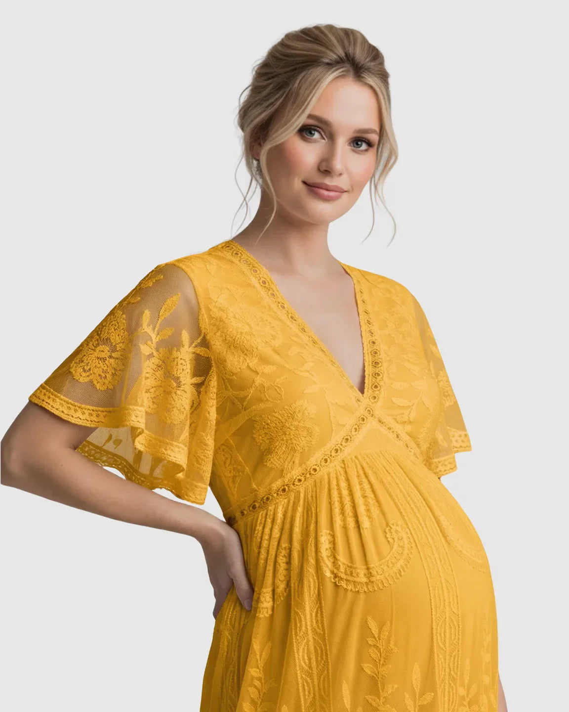 Bump Society – The Comfort Collection: Sheer-Lace Romantic Maternity Maxi Dress