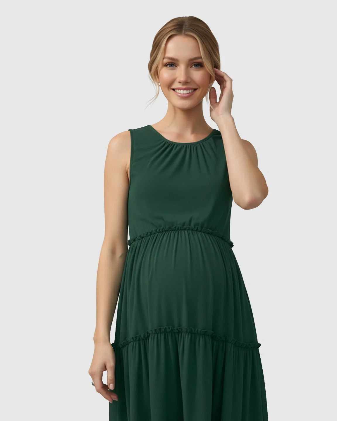 Bump Society – The Comfort Collection: Tiered Ruffle Skirt Casual Maternity Midi Dress