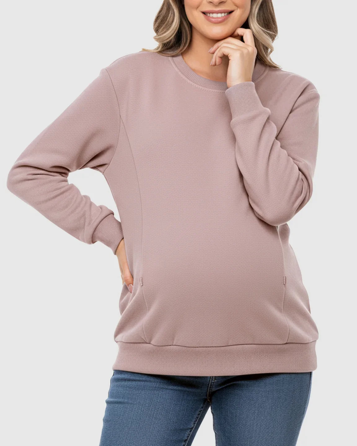 The Nursing Collection: Waffle-Knit Cozy Fit Maternity Nursing Sweatshirt
