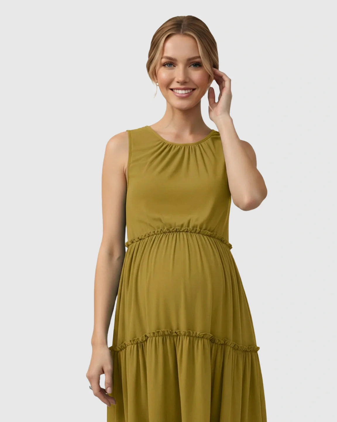 Bump Society – The Comfort Collection: Tiered Ruffle Skirt Casual Maternity Midi Dress
