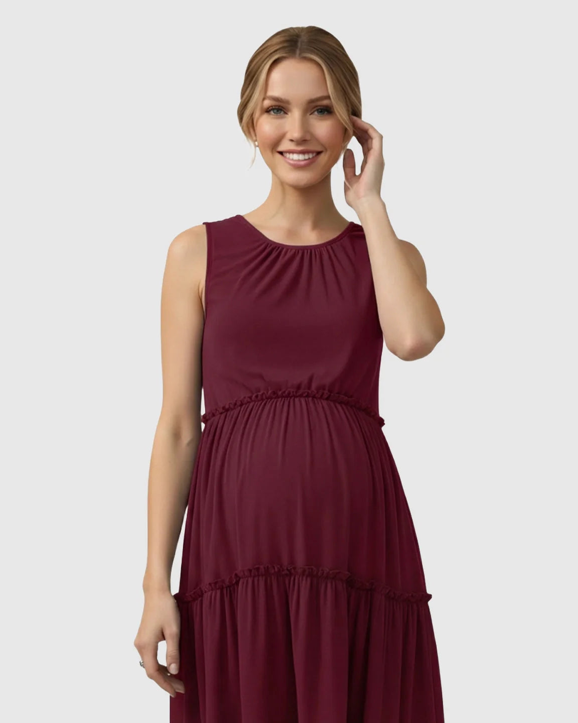 Bump Society – The Comfort Collection: Tiered Ruffle Skirt Casual Maternity Midi Dress