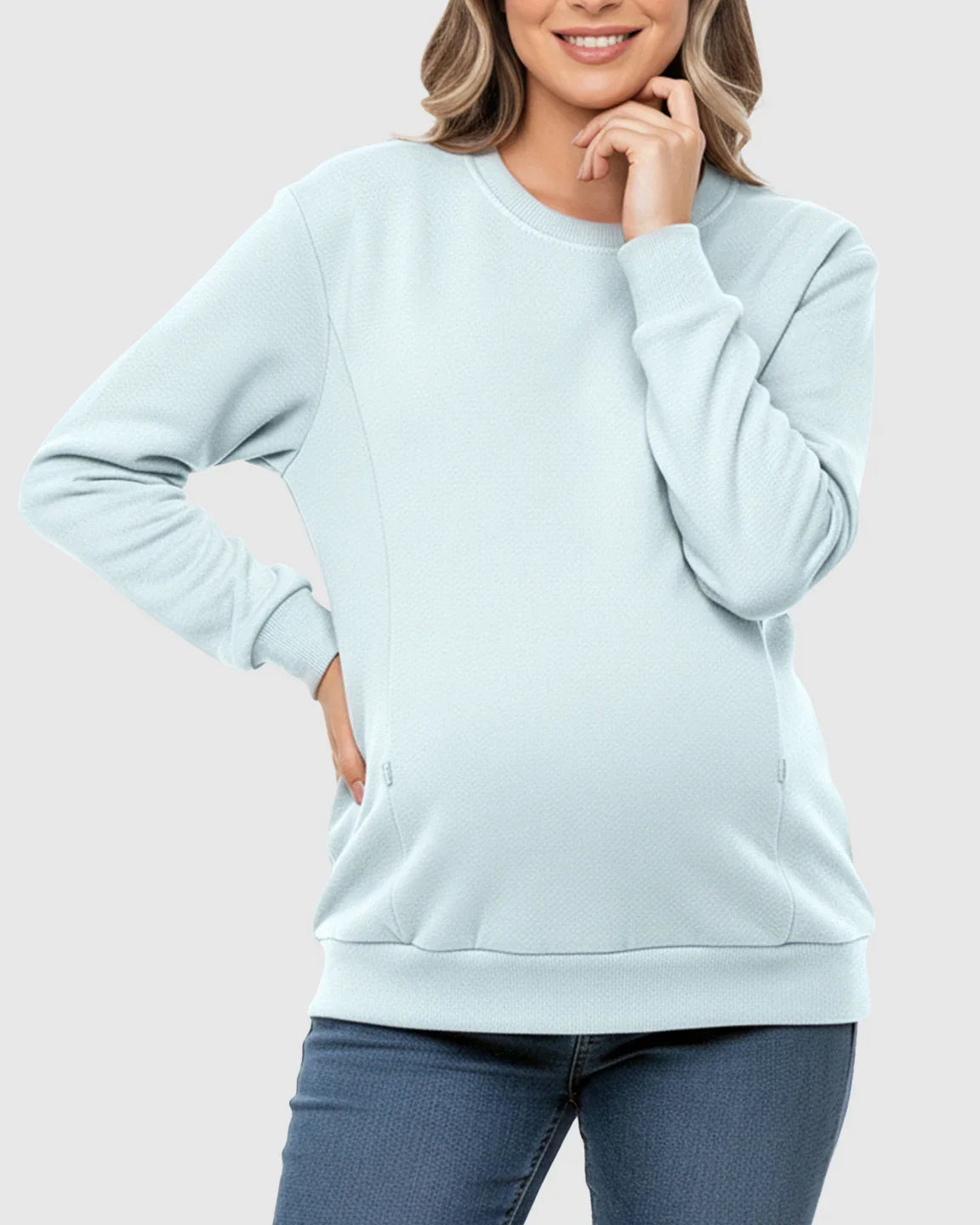 The Nursing Collection: Waffle-Knit Cozy Fit Maternity Nursing Sweatshirt