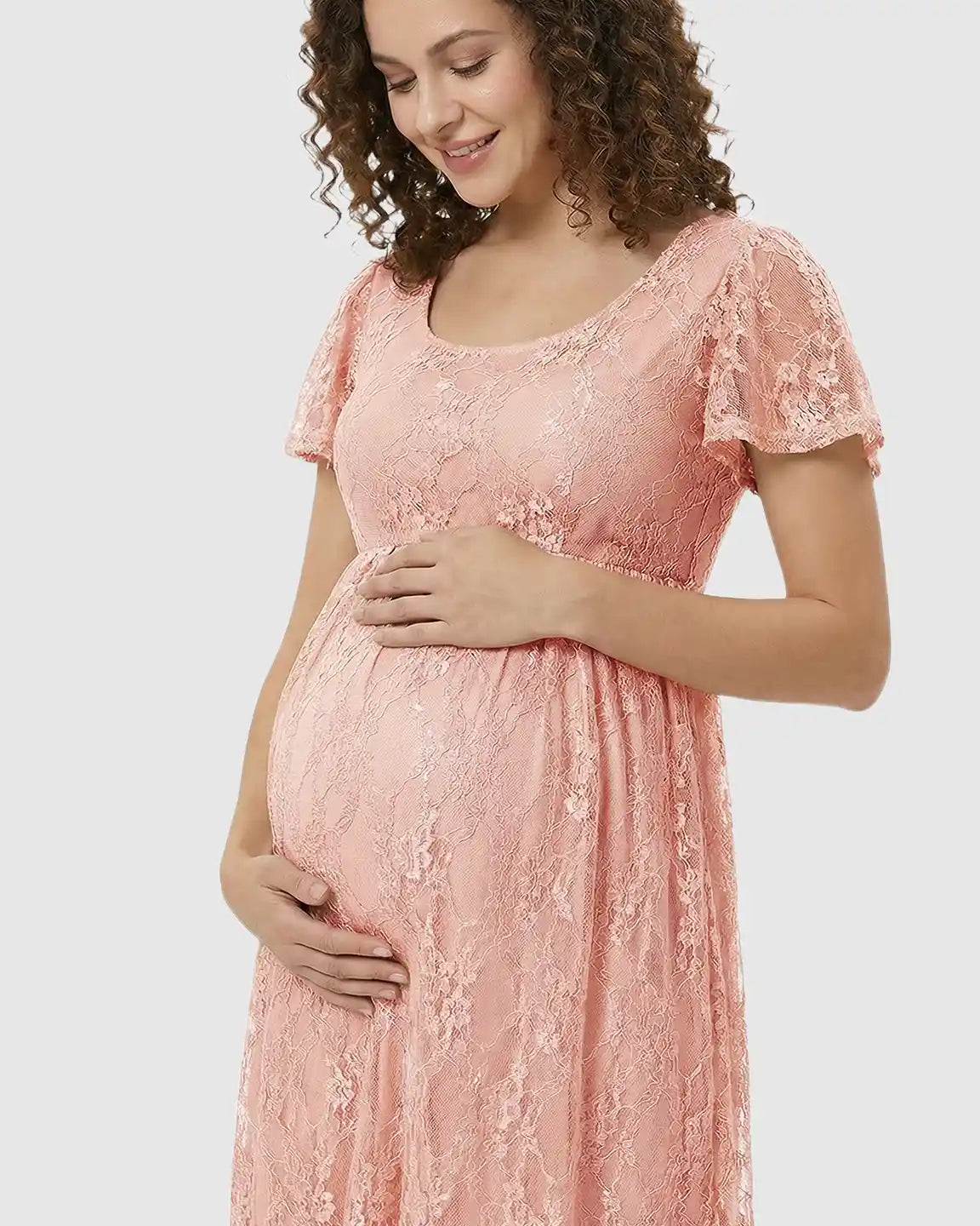 Bump Society – The Comfort Collection: Ruffled Hem Floral Lace Maternity Photoshoot Dress