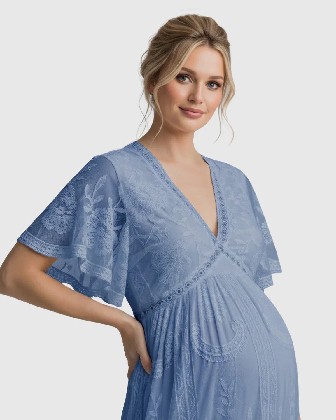 Bump Society – The Comfort Collection: Sheer-Lace Romantic Maternity Maxi Dress