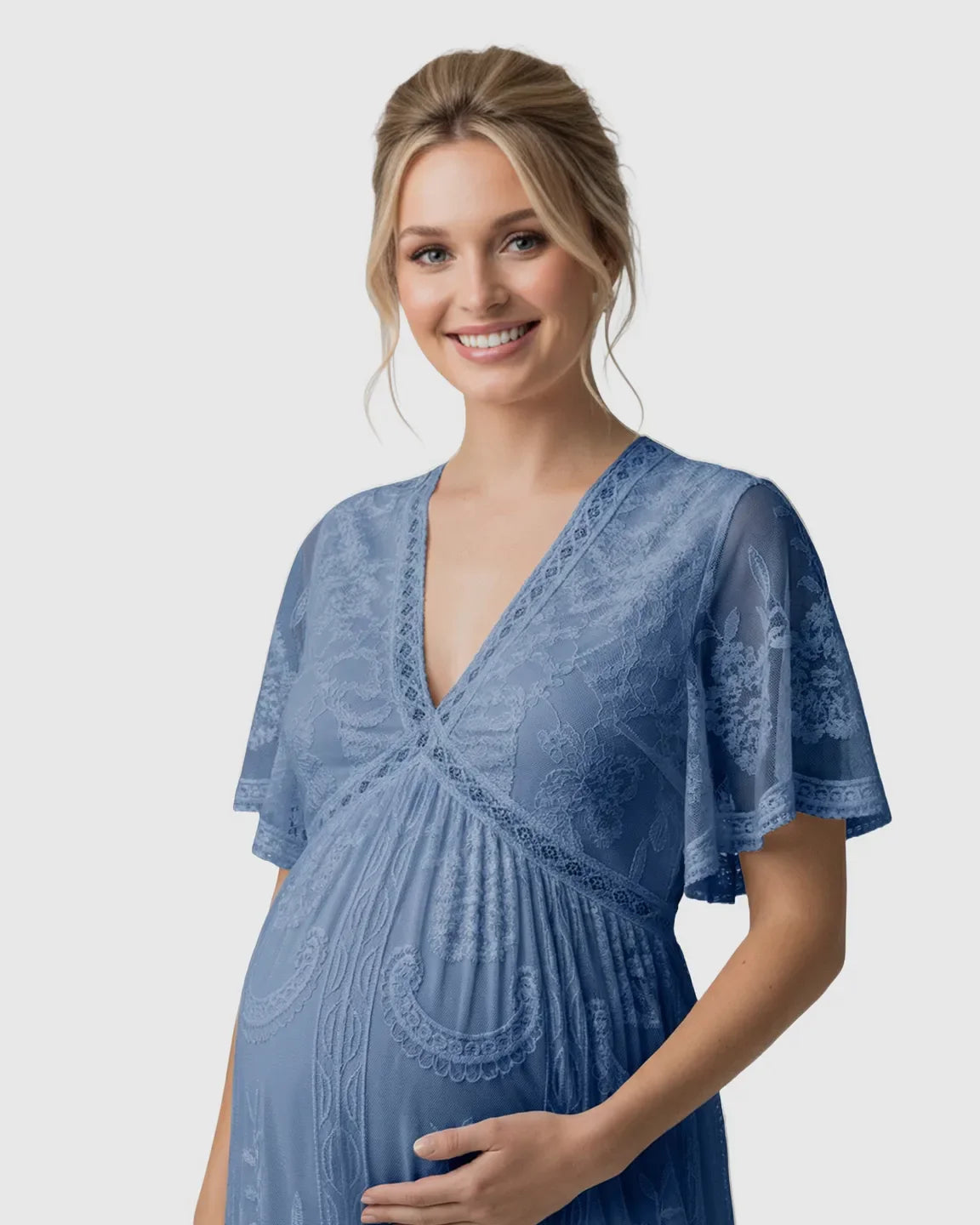 Bump Society – The Comfort Collection: Sheer-Lace Romantic Maternity Maxi Dress