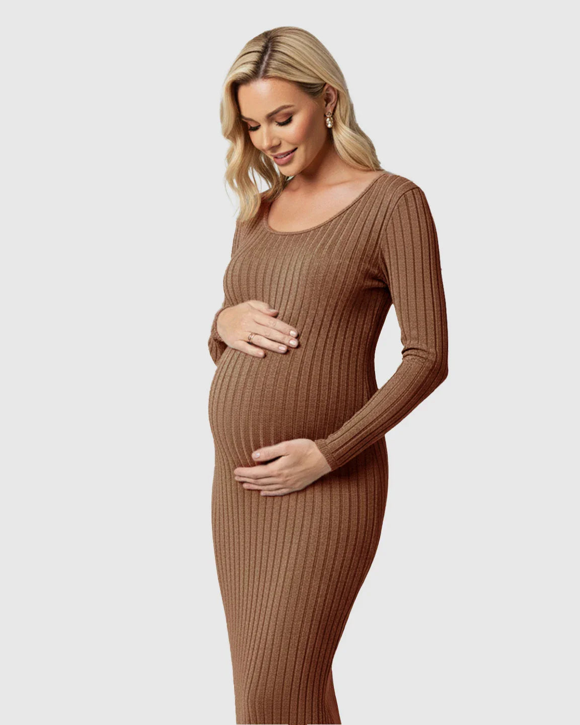 Bump Society – The Comfort Collection: Ribbed Knit Casual Maternity Midi Dress