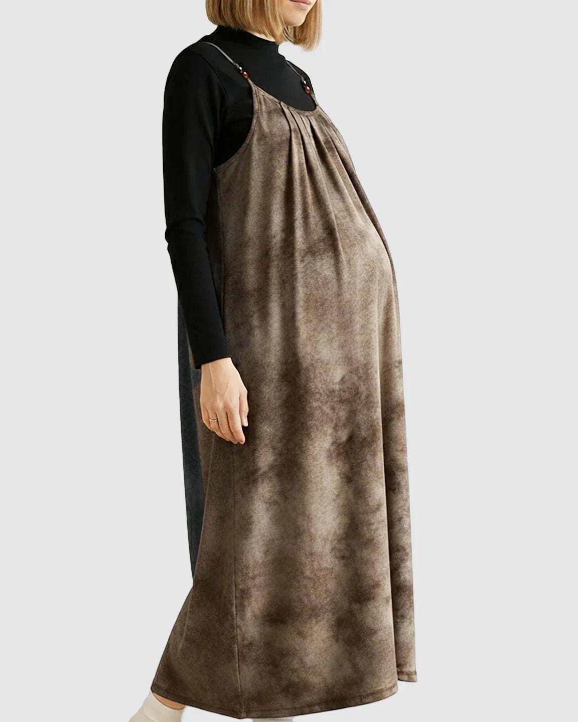Bump Society – The Comfort Collection: Adjustable Strap Vintage-Style Maternity Suspender Midi Dress