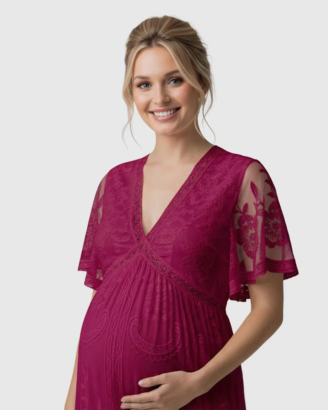 Bump Society – The Comfort Collection: Sheer-Lace Romantic Maternity Maxi Dress