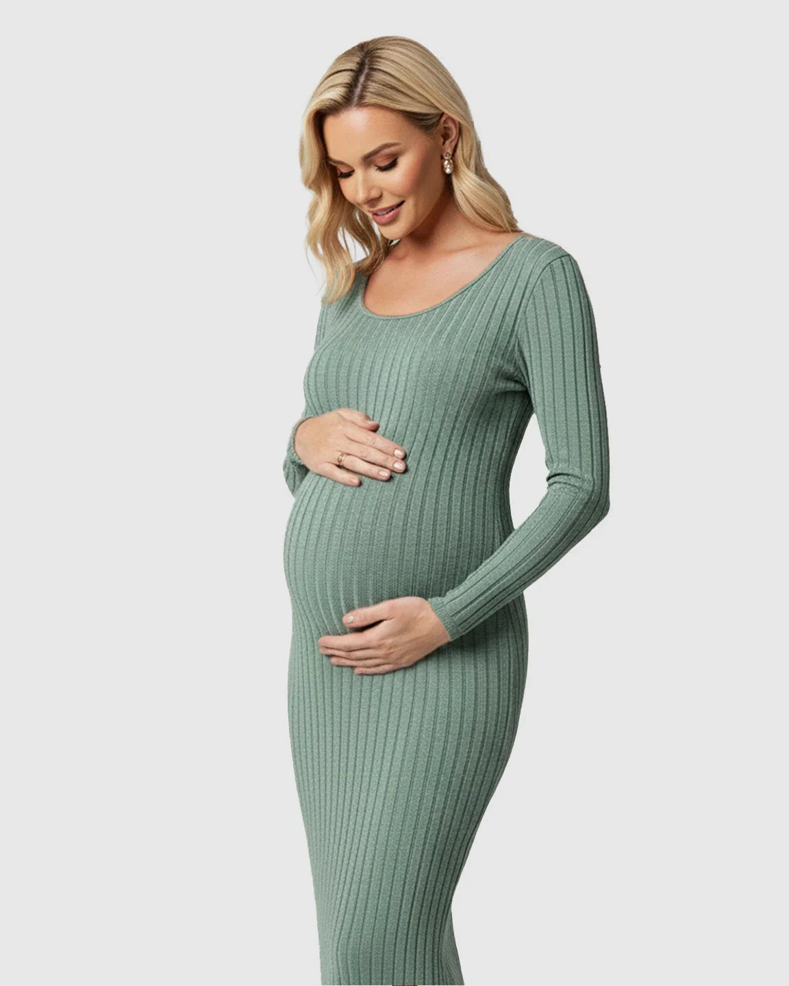 Bump Society – The Comfort Collection: Ribbed Knit Casual Maternity Midi Dress