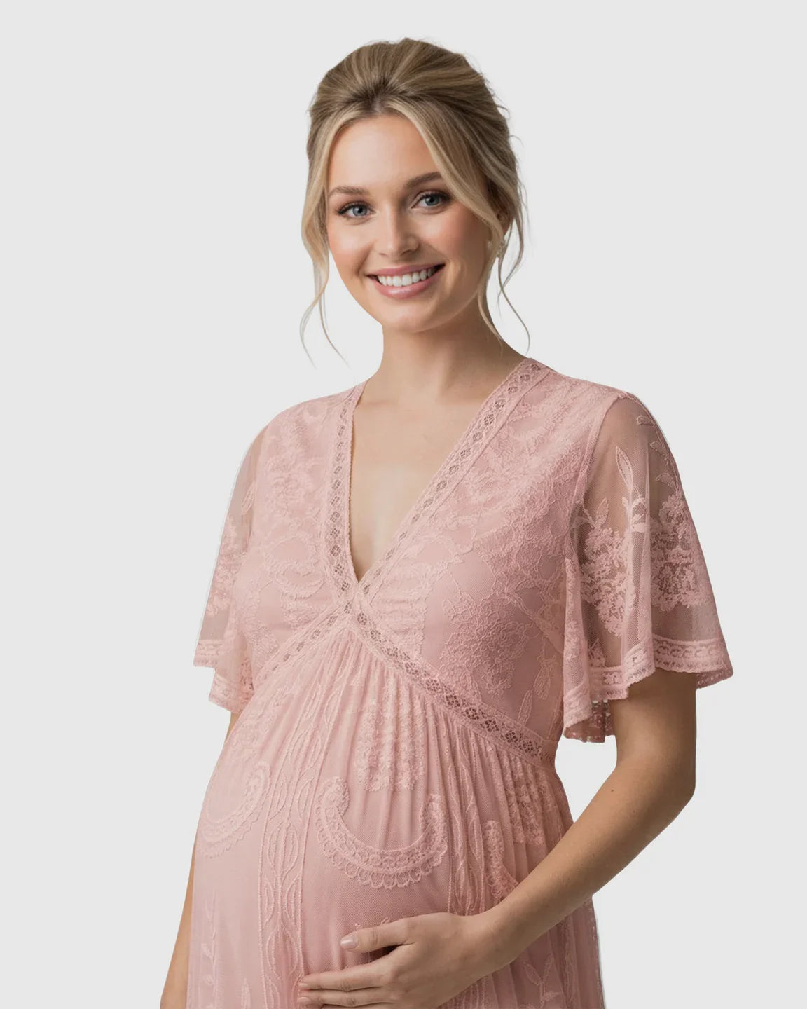 Bump Society – The Comfort Collection: Sheer-Lace Romantic Maternity Maxi Dress