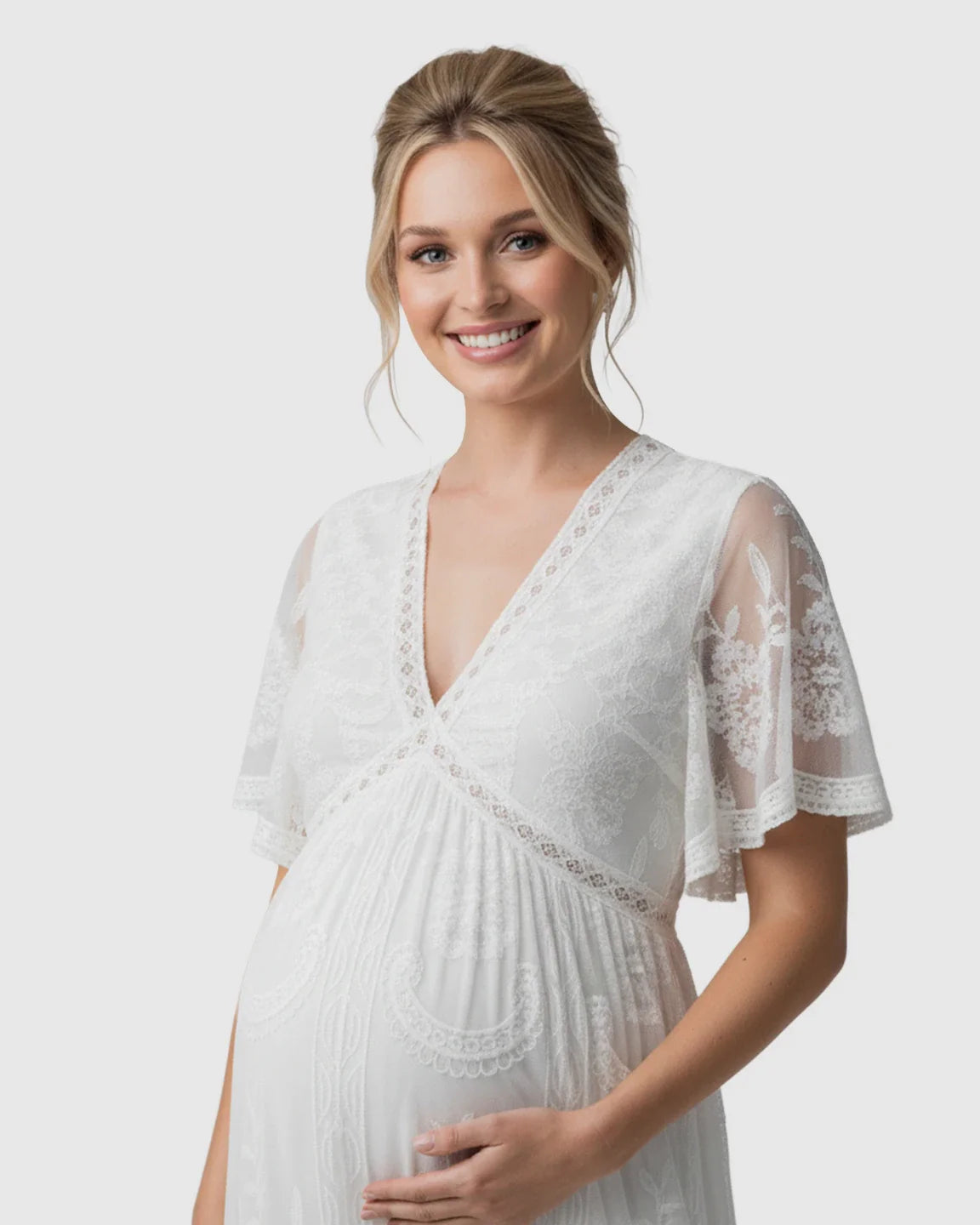 Bump Society – The Comfort Collection: Sheer-Lace Romantic Maternity Maxi Dress